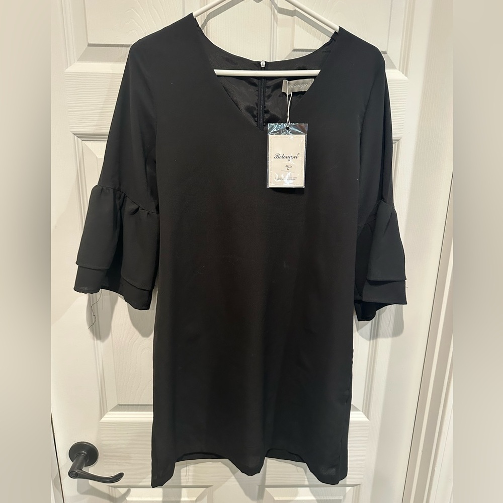 Black Ruffle Sleeve Dress - New
